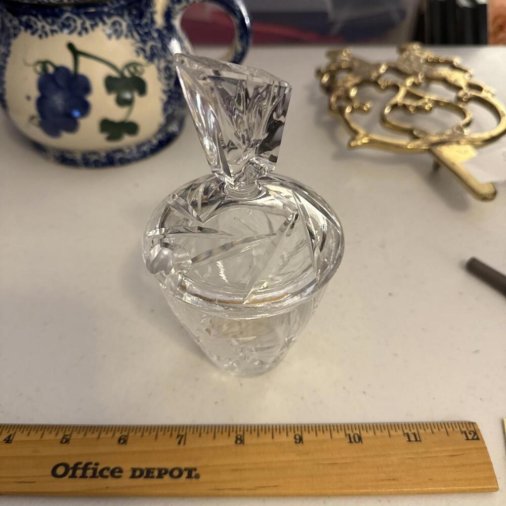 American Brilliant Condiment Crystal Jar Star of David Cut Elegant & Unique